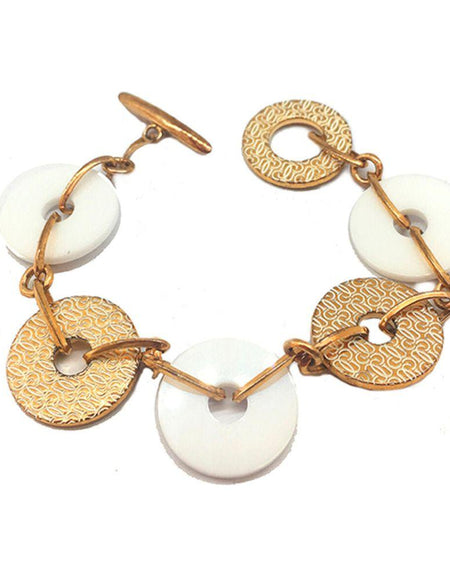 Ladies'Bracelet Guess CWB10902 Ceramic Golden Steel White Steel/Ceramic (21 cm)-0