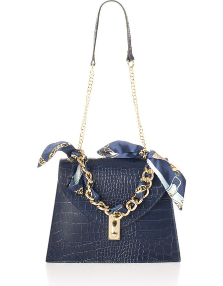 AYLA BLUE - Exquisite Crocco Embossed Calfskin Handbag