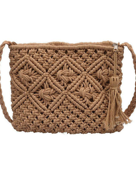 Woven Female Hollow Tassel Straw Handbag