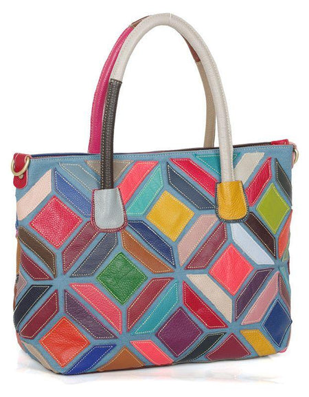 European American Style Colorful Leather Stitching Handbag - A Luxurious Statement Piece