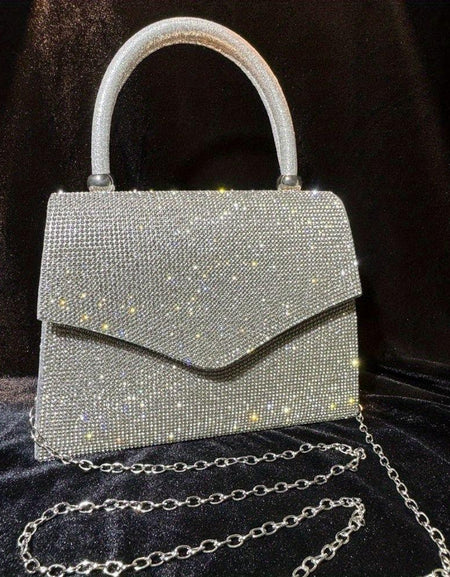 Designer Evening Bag Clutch Purses for Women - Rhinestone Silver Dinner Handbag