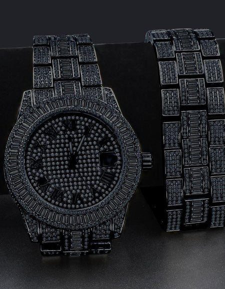 Bling Master Oyster Crystal Stones Watch Set