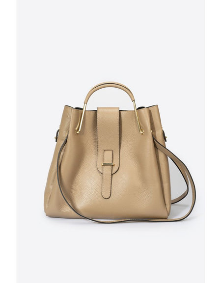 DIONE TAUPE - Exquisite Italian Grain Leather Top Handle Bag