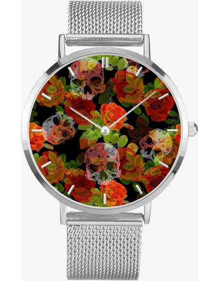 Jacki Easlick Floral Skulls Ultra-thin Stainless Steel Quartz Watch