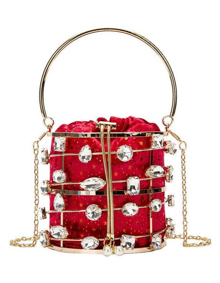 Metal Hollow Diamond Velvet Bracelet Handbag