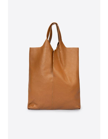 ARINA COGNAC: Exquisite Grain Leather Tote Shoulder Bag