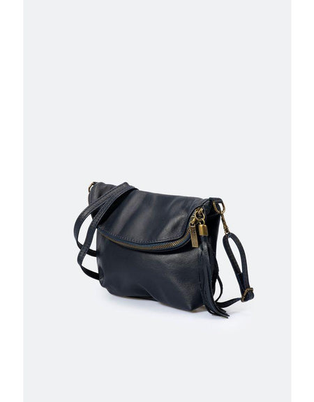 AGATA BLUE Women's Shoulder Bag in Full Grain Calfskin Leather