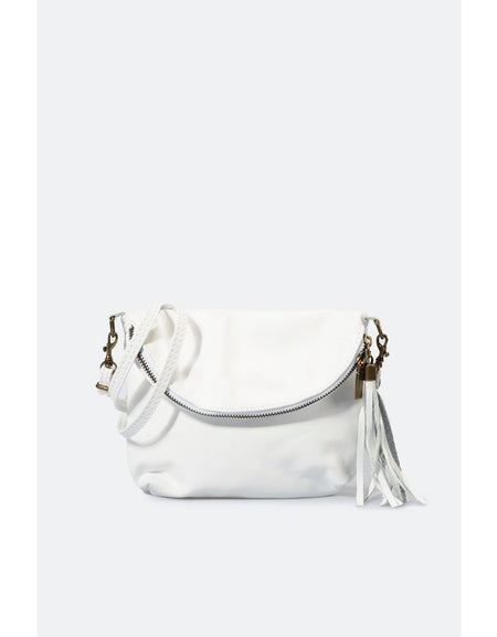 AGATA WHITE: Exquisite Full Grain Calfskin Leather Shoulder Bag