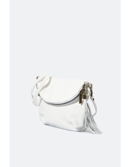 AGATA WHITE: Exquisite Full Grain Calfskin Leather Shoulder Bag