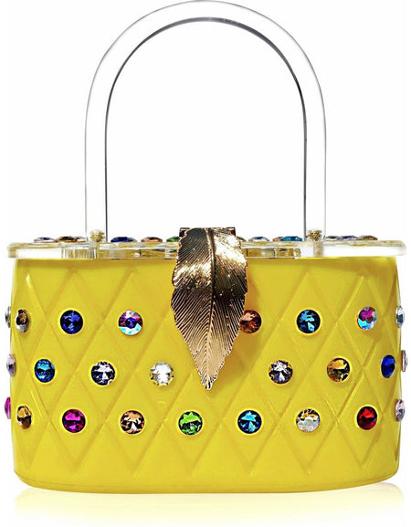Vintage Lemon Yellow Acrylic Top Handle Clutch Bag