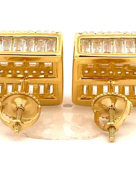 CADENZA 925 CZ Gold Iced Out Earrings