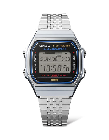 CASIO VINTAGE Mod. SILVER -BLUETOOTH® SMARTPHONE LINK w. built-in accelerometer senses body movements + steps counter-1