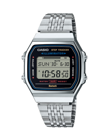 CASIO VINTAGE Mod. SILVER -BLUETOOTH® SMARTPHONE LINK w. built-in accelerometer senses body movements + steps counter-0