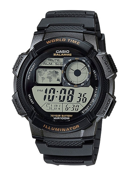 CASIO SPORT Mod. DIVER - WORLD TIME ILLUMINATOR 5 ALARMS. 10 YEARS BATTERY - BLACK-0