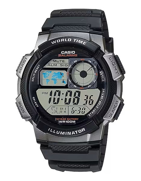 CASIO SPORT Mod. DIVER - WORLD TIME ILLUMINATOR 5 ALARMS. 10 YEARS BATTERY - GREY-0