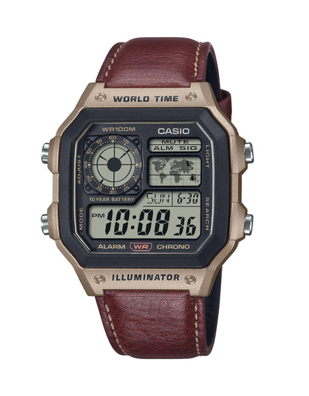CASIO SPORT Mod. WORLD TIME ILLUMINATOR 5 ALARMS - FUTURE CLASSIC COLLECTION - LEATHER BROWN-0