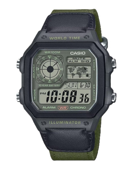 CASIO SPORT Mod. ILLUMINATOR - WORLD TIME ILLUMINATOR 5 ALARMS - FUTURE CLASSIC COLLECTION - BLACK GREEN-0