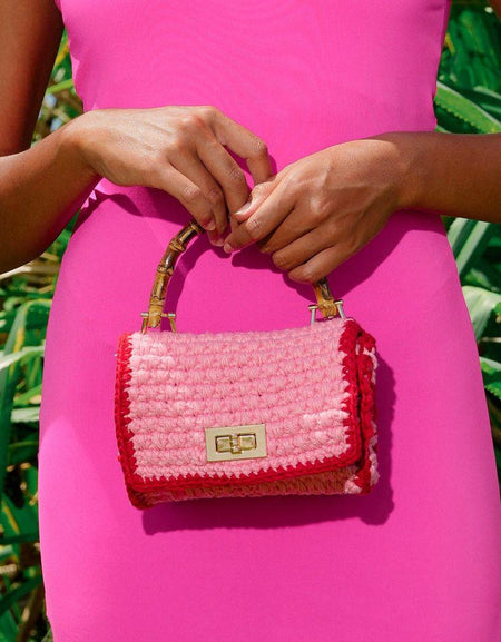 AIRMAIL Mini Crochet Handbag In Pink & Red
