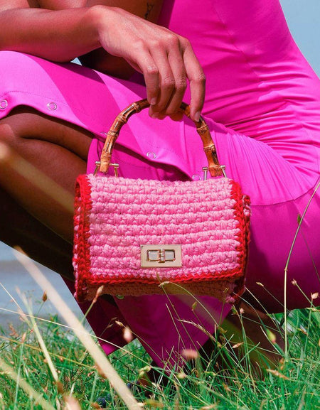 AIRMAIL Mini Crochet Handbag In Pink & Red