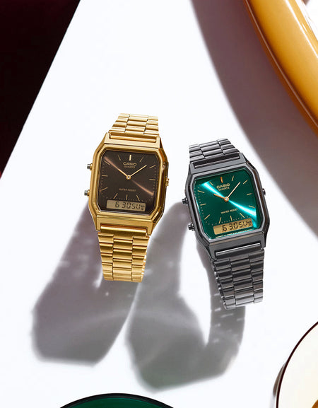 CASIO VINTAGE Mod. EDGY COLLECTION SUNRAY DIAL - GUN METAL FOREST GREEN-1