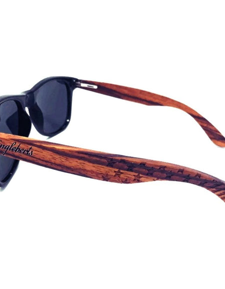 Zebrawood Sunglasses, Stars and Bars With Wooden Case, Polarized,