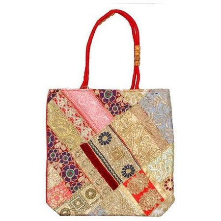 Banarasi Raw Silk Patchwork Sequin Zardozi Embroidery Lace Tote Bag