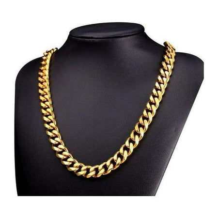 Designer Iced Bling Fashion Accessories - 14K Yellow Gold Solid Brass Cuban Classic Chain