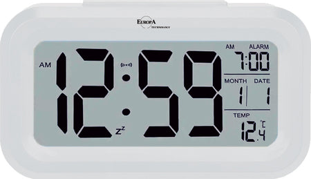 ELITE Sveglia digitale con luce LED automatica (sensore crepuscolare) - BIANCO - Digital alarm clock with automatic LED light (twilight sensor) - WHITE-0