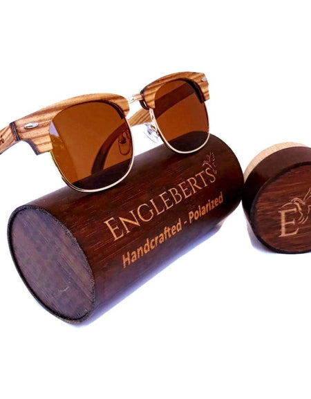 Real Ebony and ZebraWood Sunglasses With Bamboo Case, Tea Polarized