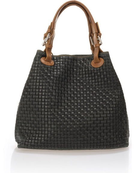 ARIA Dark Green Woven Printed Suede Handbag