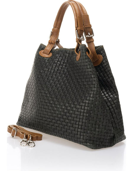 ARIA Dark Green Woven Printed Suede Handbag