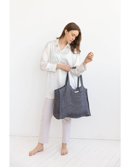 Double Cloth linen beach bag with pocket