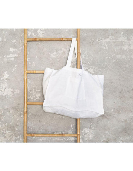 White linen beach bag