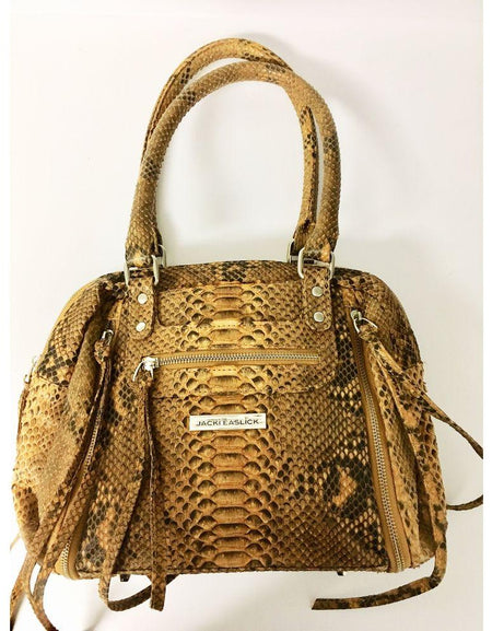 Exquisite Gold Real Python Satchel with Expanding Zippers