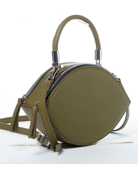 Kiss Circle Shape Leather Crossbody Bag in Olive Green