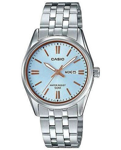 CASIO COLLECTION Mod. LADY DAY & DATE - LIGHT BLUE, BRONZE INDEXES-0