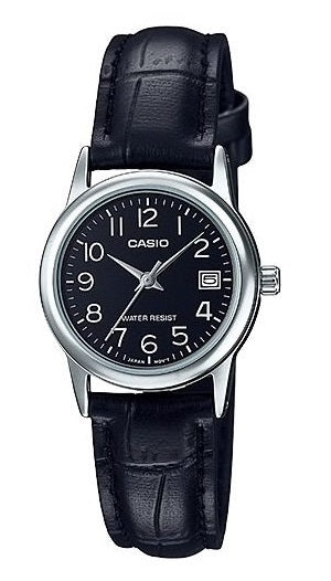 CASIO COLLECTION Mod. LADY DATE SILVER, LEATHER - BLACK-0