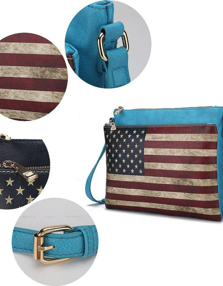 Madeline Printed Flag Vegan Leather Women Crossbody Handbag