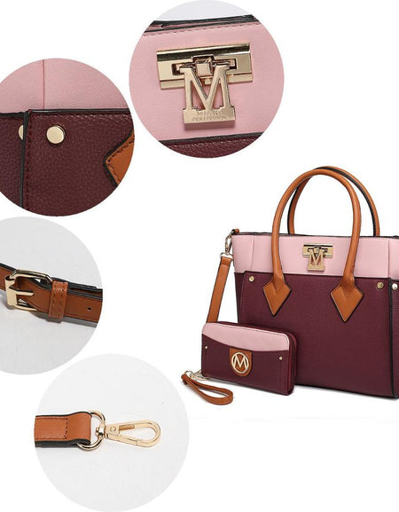 Mia K Brynlee Color-Block Vegan Leather Women Tote Bag with Wallet
