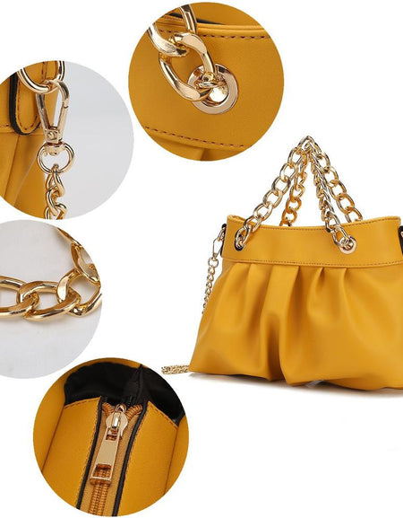 Marvila Minimalist Vegan Leather Chain Ruched Shoulder Bag