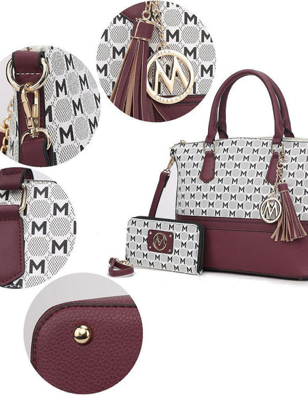 Saylor Circular M Emblem Print Women Tote Bag with Matching Wristlet