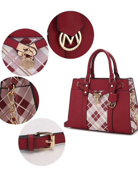 Christine Plaid Vegan Leather Satchel Bag with Wallet