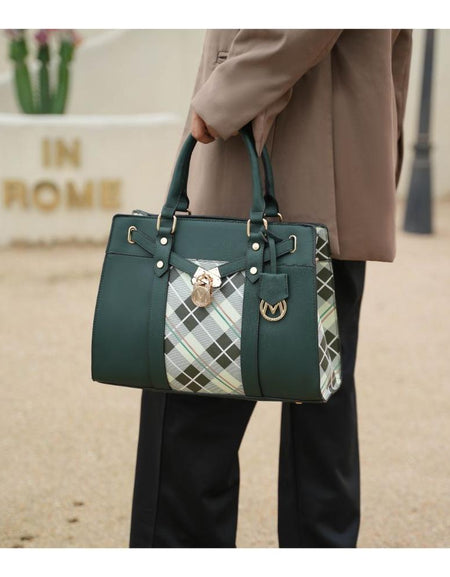 Christine Plaid Vegan Leather Satchel Bag with Wallet