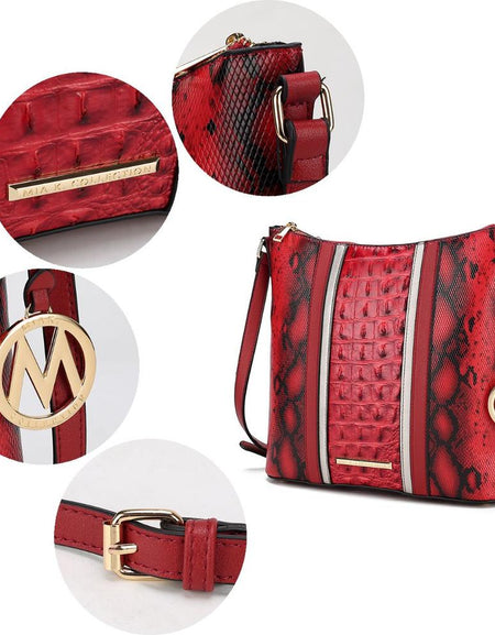 Meline Faux Crocodile and Snake Embossed Vegan Leather Shoulder Bag