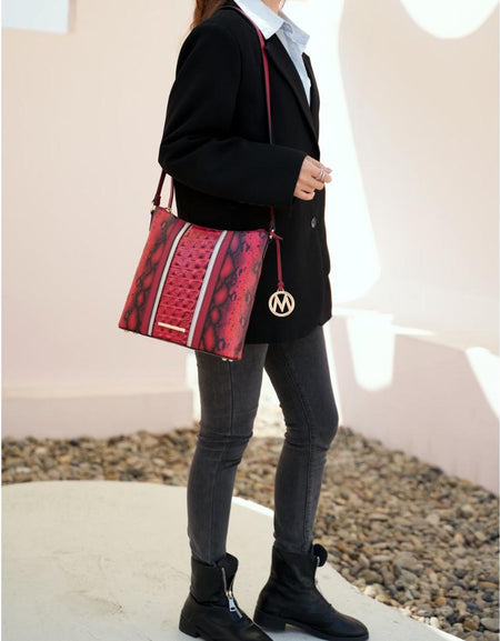 Meline Faux Crocodile and Snake Embossed Vegan Leather Shoulder Bag