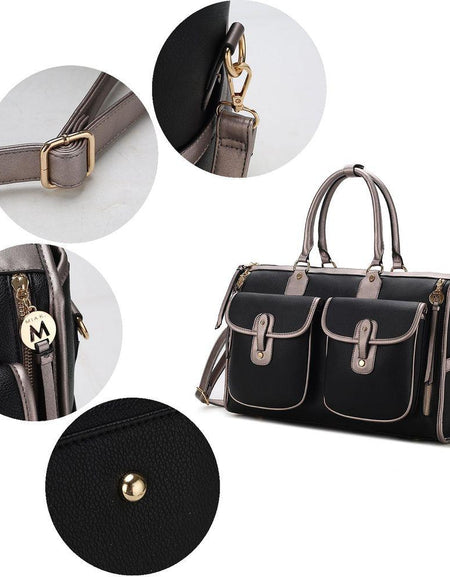 Genevieve Duffle Handbag: Colour Block Vegan Leather Elegance