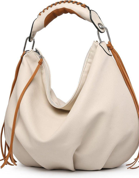 MT1139-3 BE Women's Hobo Bag with Contrast Handle
