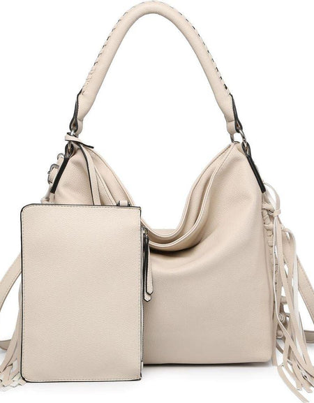 MT2159-5 BE Exquisite Fringe Hobo Bag