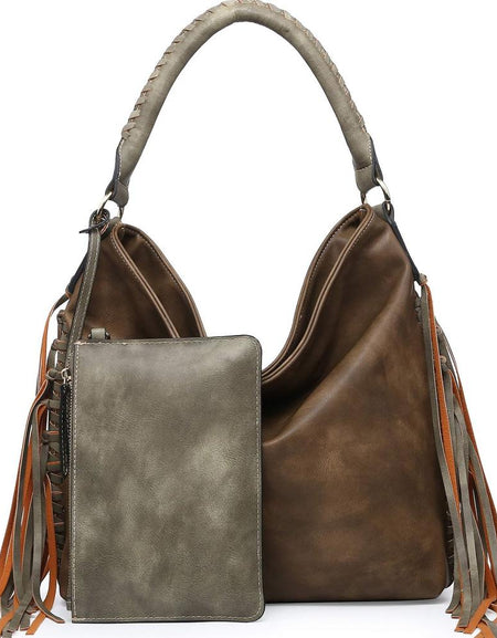 Luxurious Fringe Hobo Bag with Pouch by DO05