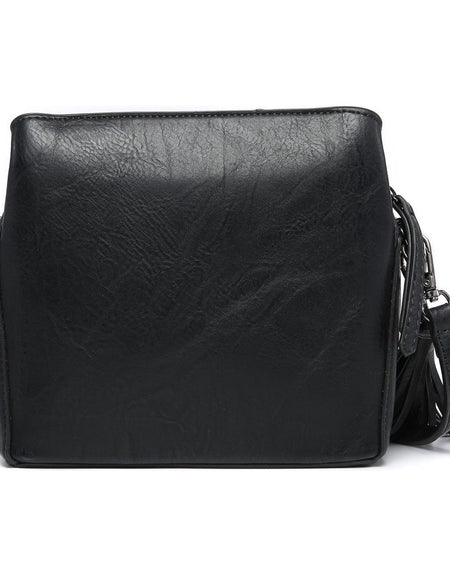 MT2658 BK Luxurious Vegan Leather Triple Compartment Crossbody Bag